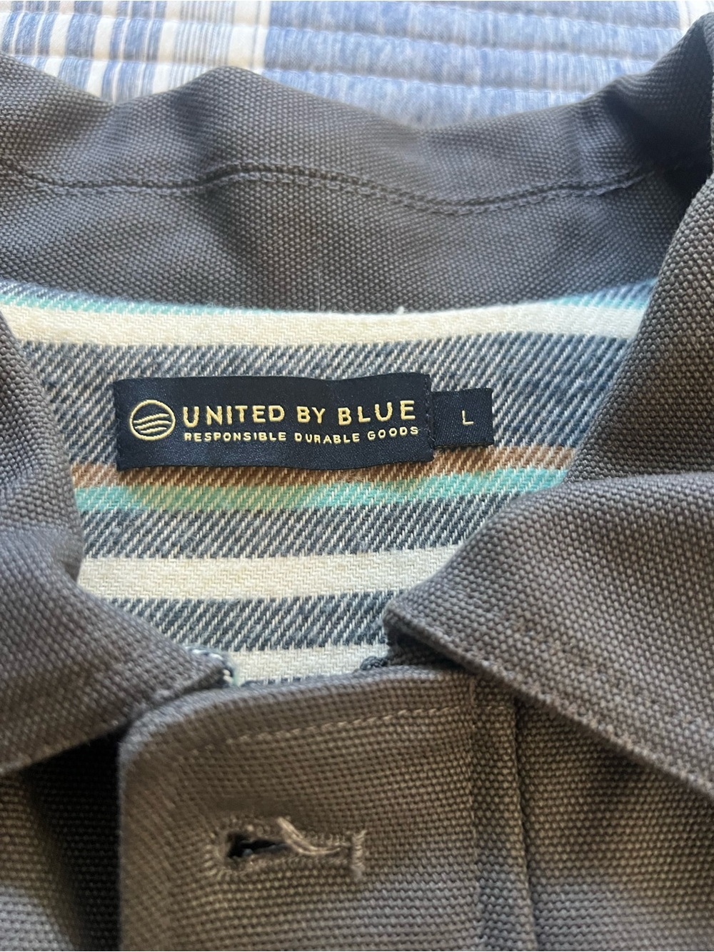 United By Blue Men's Work Jacket, grey/blue, flannel lined size large - Picture 2 of 8
